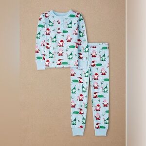Gymboree Light Blue Gnome Pajama Set with Festive Print